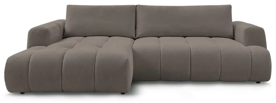 Szürkésbarna kinyitható-tárolóhelyes sarokkanapé (bal oldali-heverő résszel) Fuji – Bobochic Paris