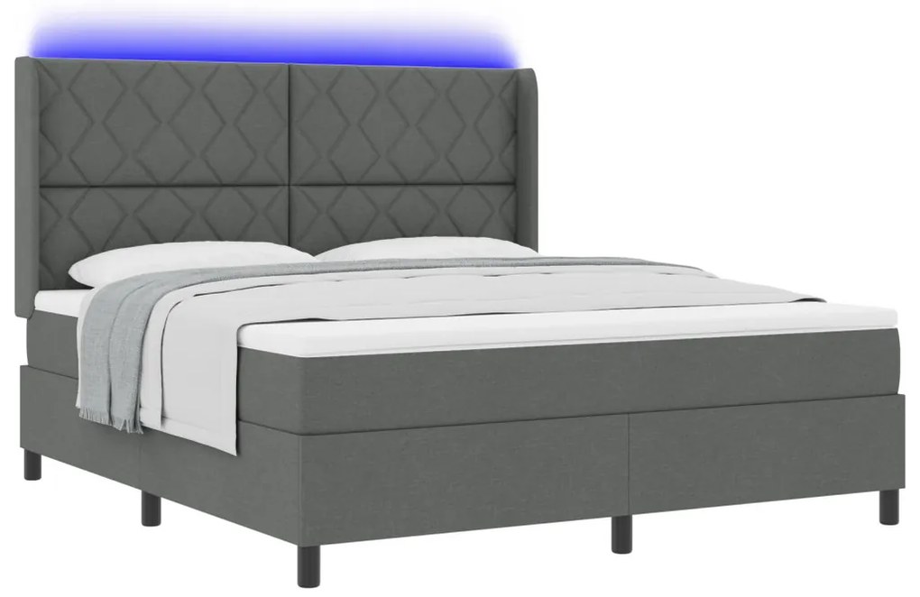 Boxspring Ágy Mattal &amp; LED Sötétszürke 180x200 cm Szövet