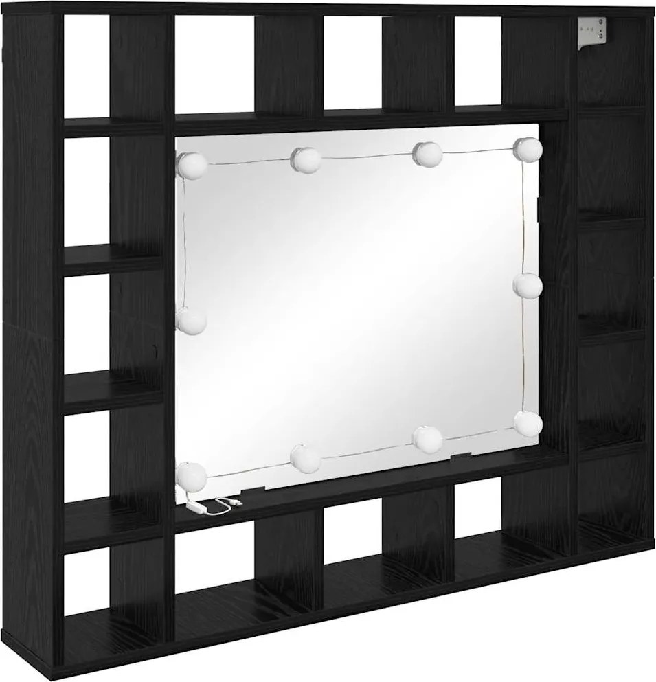 vidaXL Tükörszekrény polcokkal Fekete tölgy 91 x 15 x 76,5 cm Faanyag