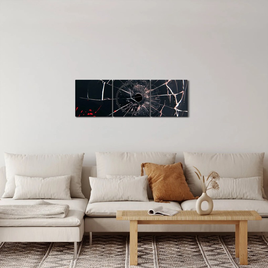 Absztrakt kép - törött üveg (órával) (90x30 cm)