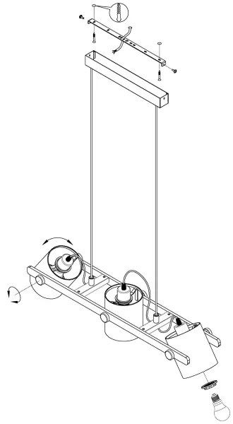 Eglo 43426 - Csillár zsinóron HORNWOOD 1 3xE27/28W/230V