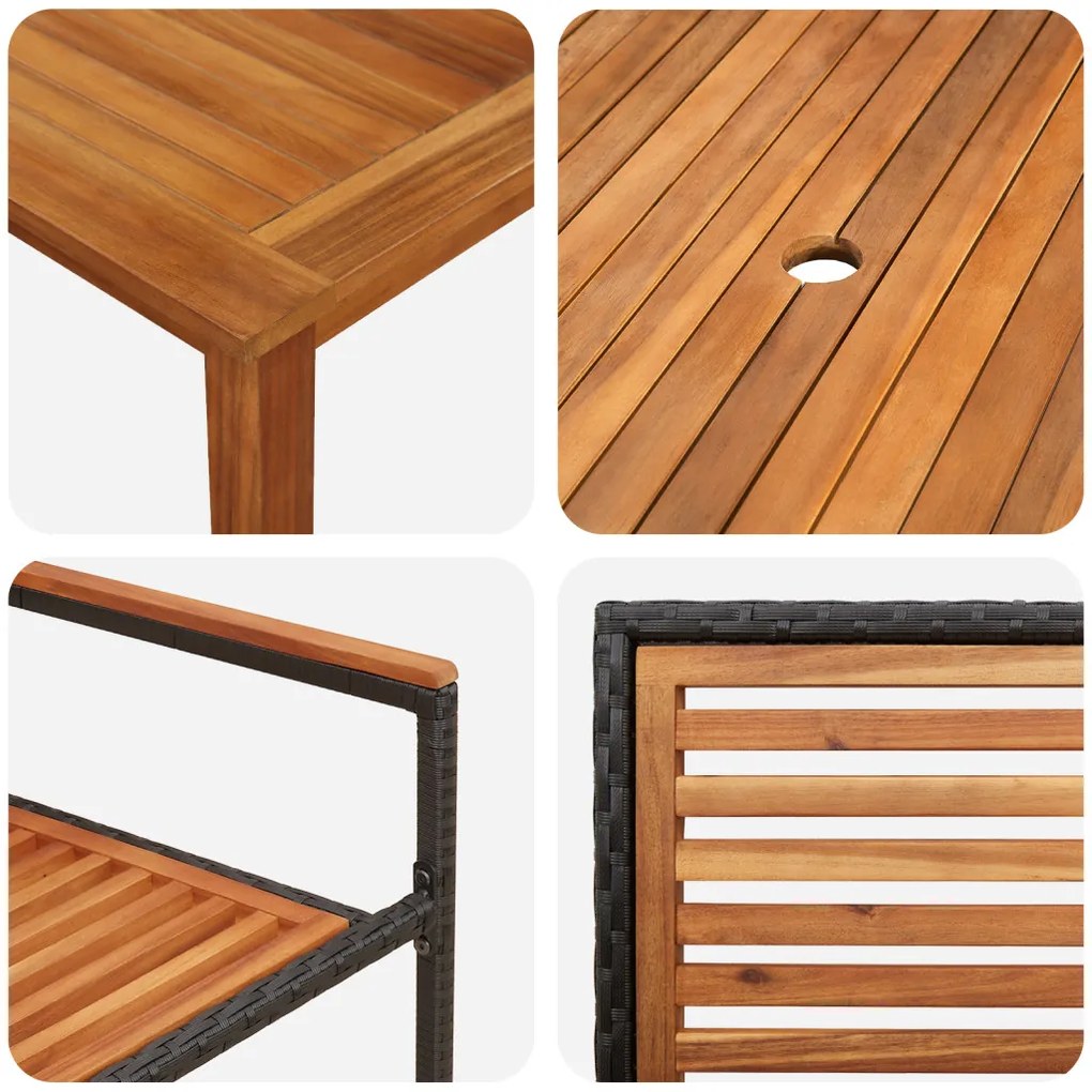 9 darabos Kerti Étkező Szett Fekete Polyrattan Akácia