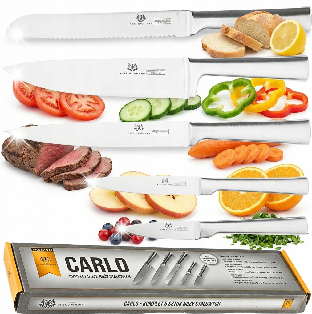 Komplett Készlet 5 Db Rozsdamentes Acél Konyhai Kés Éles Kések Chef Kés 18/0