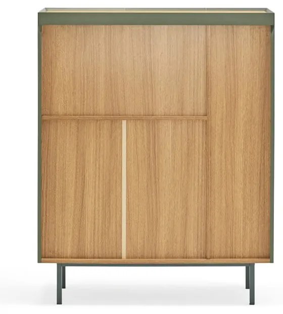 Zöld magas komód tölgyfa dekorral 95x120 cm Arista – Teulat
