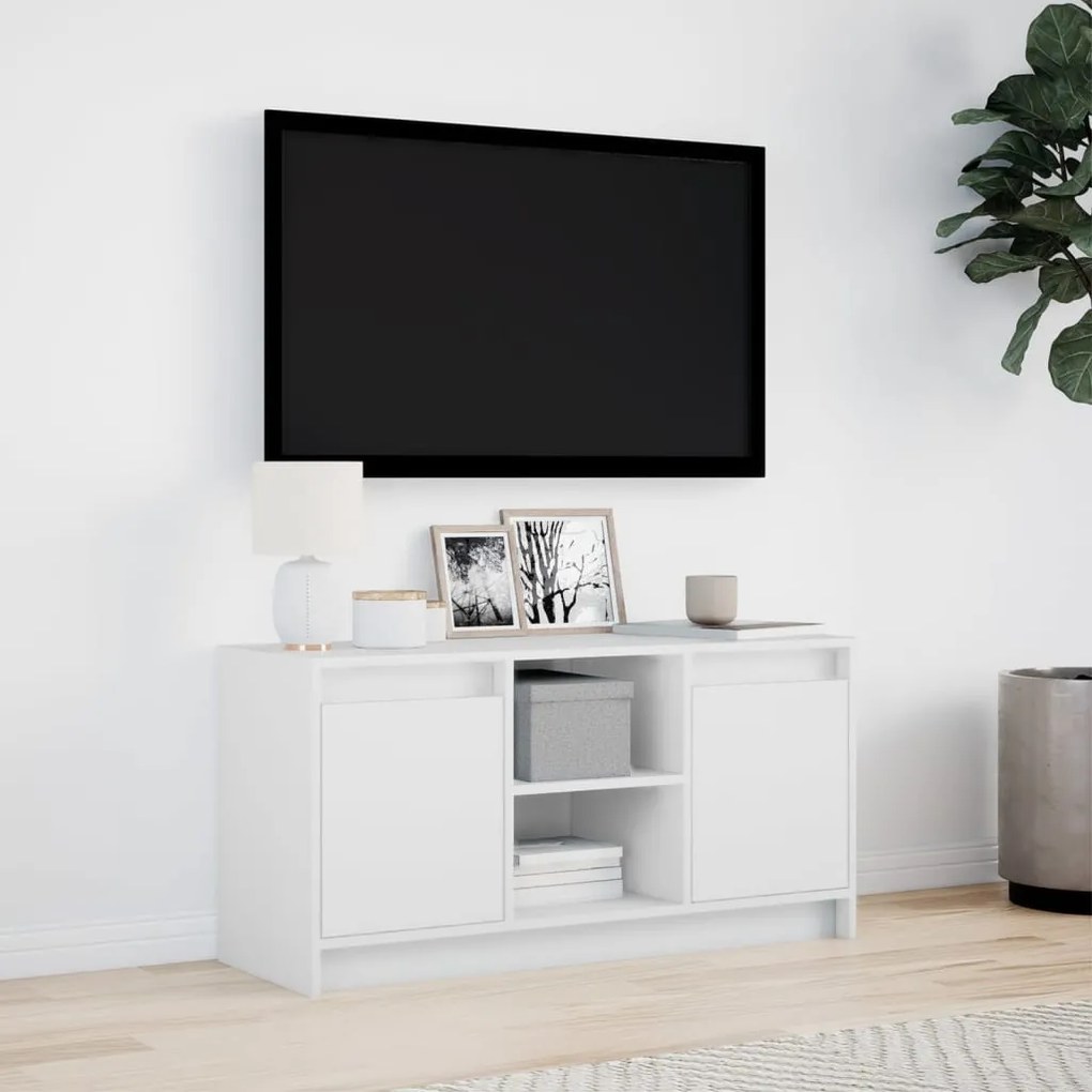 fehér szerelt fa TV-szekrény LED-ekkel 100 x 34 x 50 cm