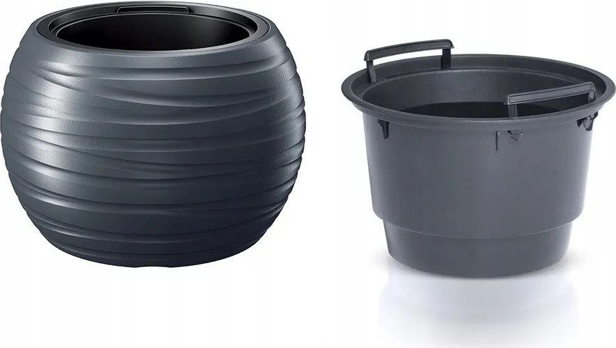 Kerek virágcserép betéttel Maxe antracit 93509-2858