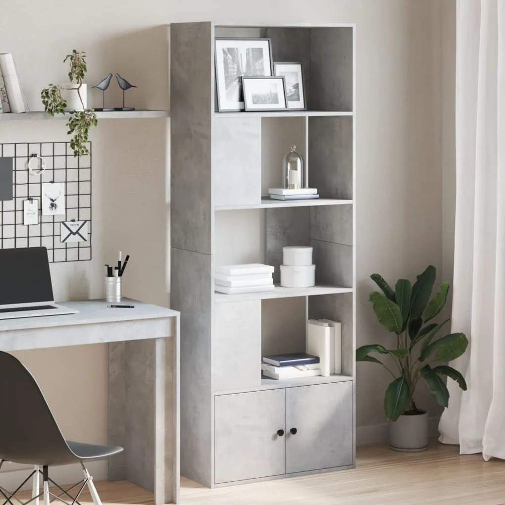 betonszürke szerelt fa könyvespolc 70 x 36 x 189 cm
