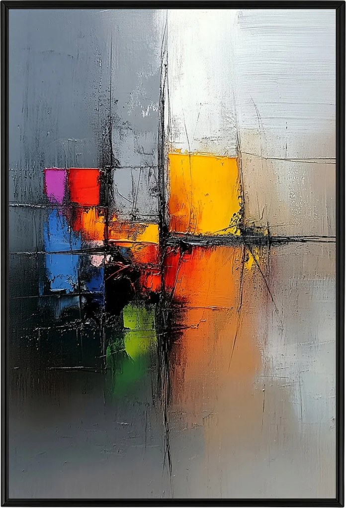 Poszter Keret Alumínium Absztrakt Színes Négyzetek Modern Art 3D 40x60