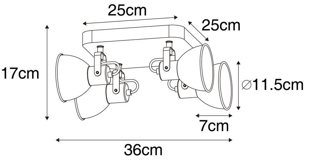 Ipari reflektor fekete fával, dönthető, 4-lámpás - Tommy