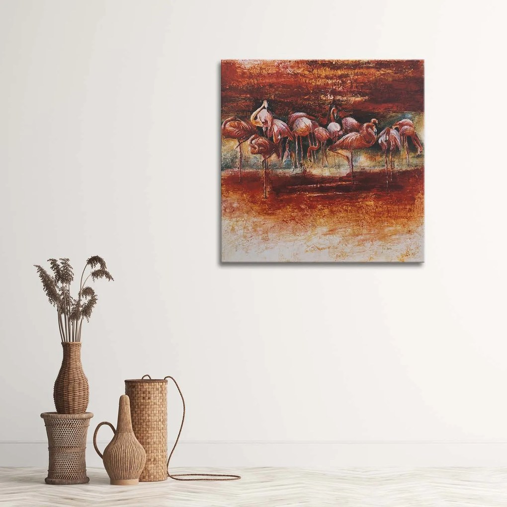 Gario Vászonkép Rózsaszín flamingóraj Méret: 60 x 60 cm