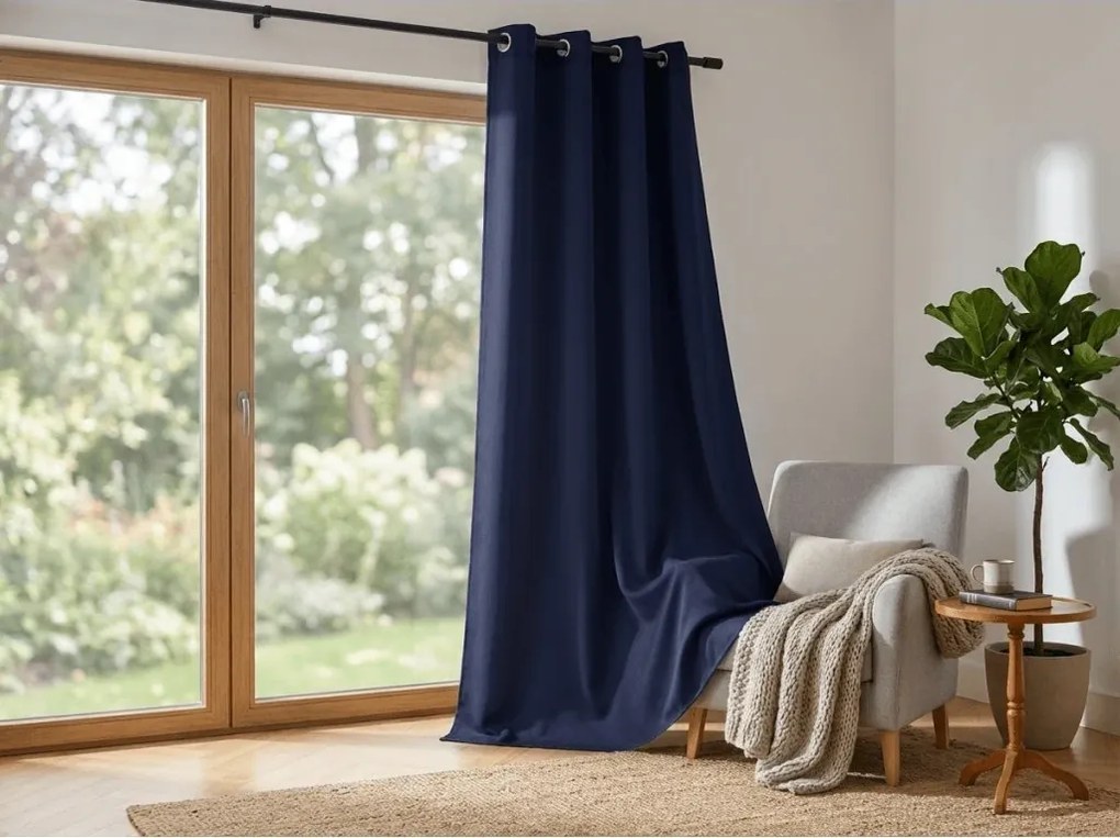 Sötétkék OXFORD függöny 140x250 cm Felfüggesztés: Hullámos sínszalag