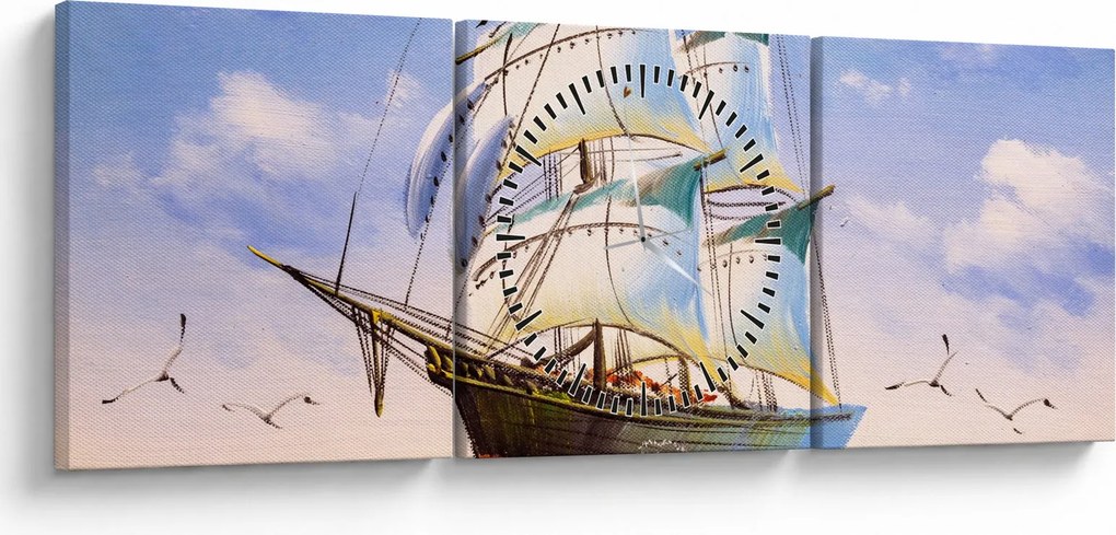 Kép egy hajóról a hullámokon (órával) (90x30 cm)