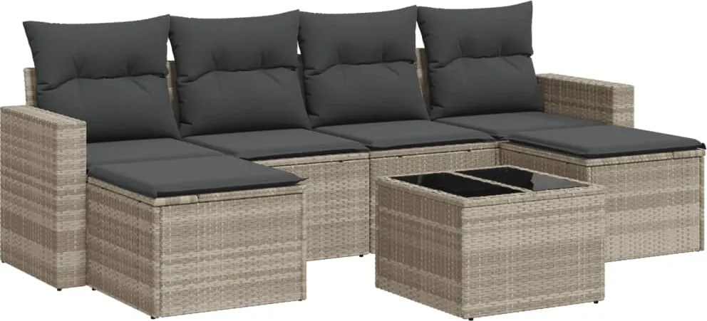 vidaXL 7 részes világosszürke polyrattan kerti ülőgarnitúra párnákkal