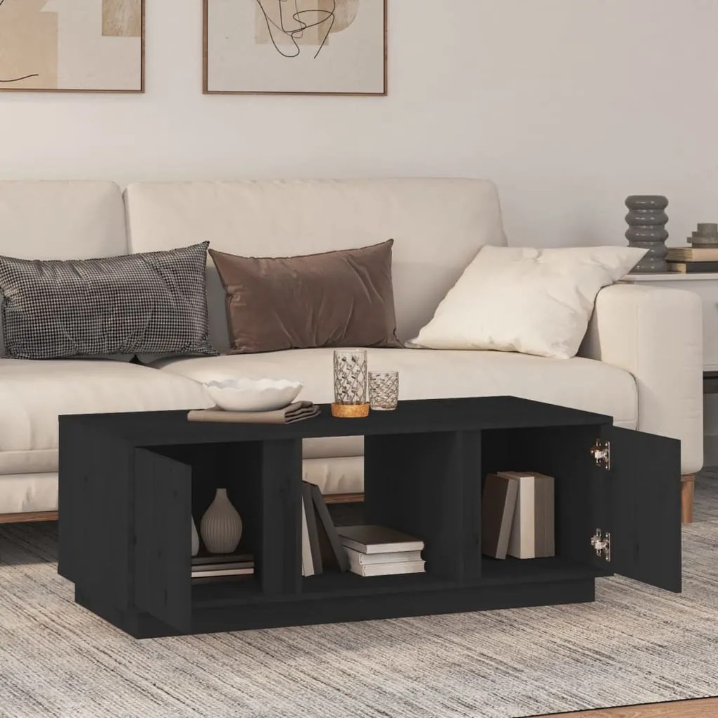 Fekete tömör fenyőfa dohányzóasztal 110x50x40 cm