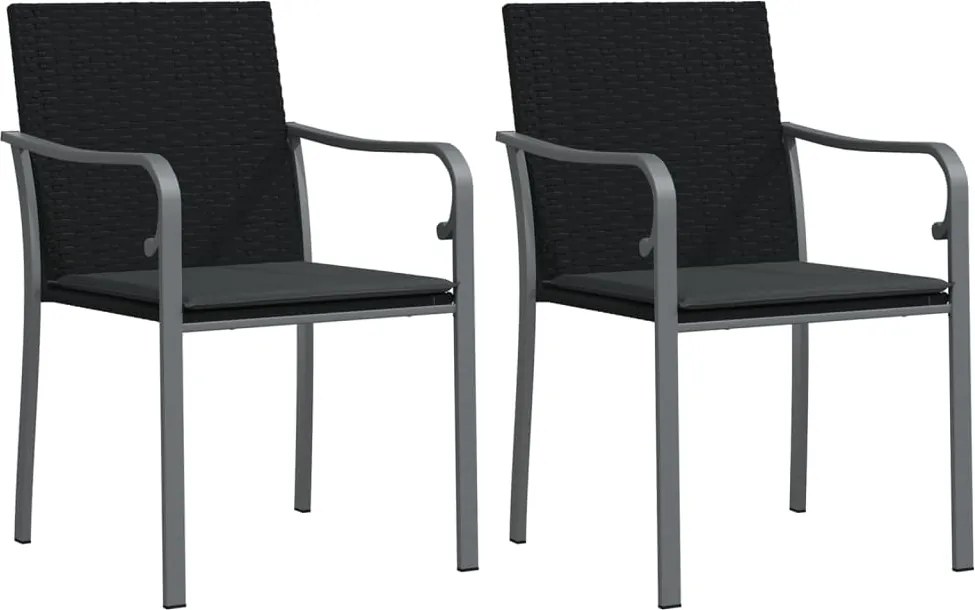 vidaXL 2 db fekete polyrattan kerti szék párnával 56 x 59 x 84 cm