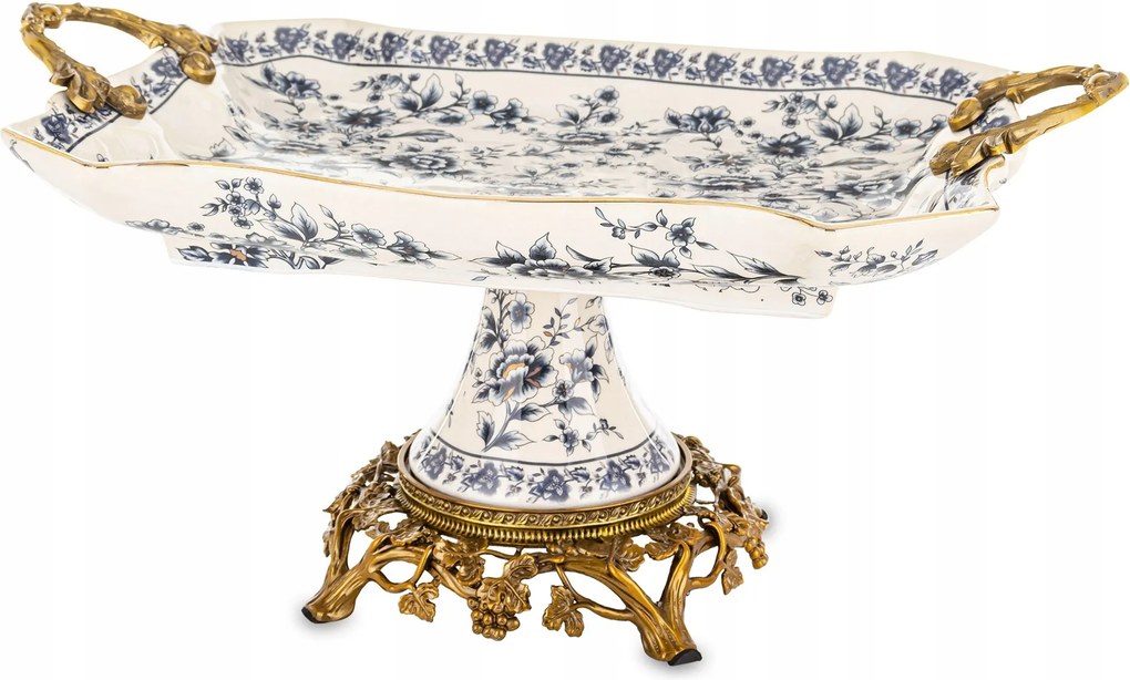 Palota tálca Retro kerámia öregített fehér kék arany patera láb