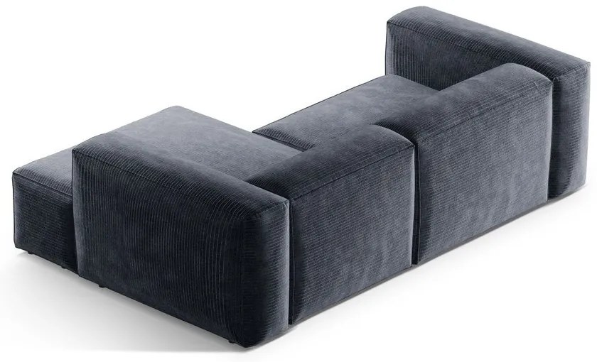 Szürkéskék kordbársony sarokkanapé (jobb oldali-heverő résszel) Bergamo – Cosmopolitan Design