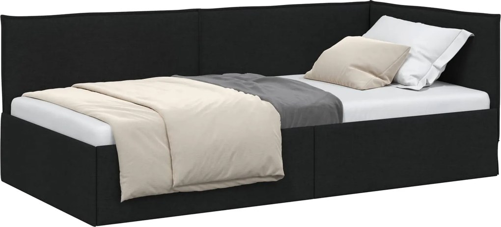 vidaXL Sarokágy keret fejtámlával Fekete 80 x 200 cm szövet