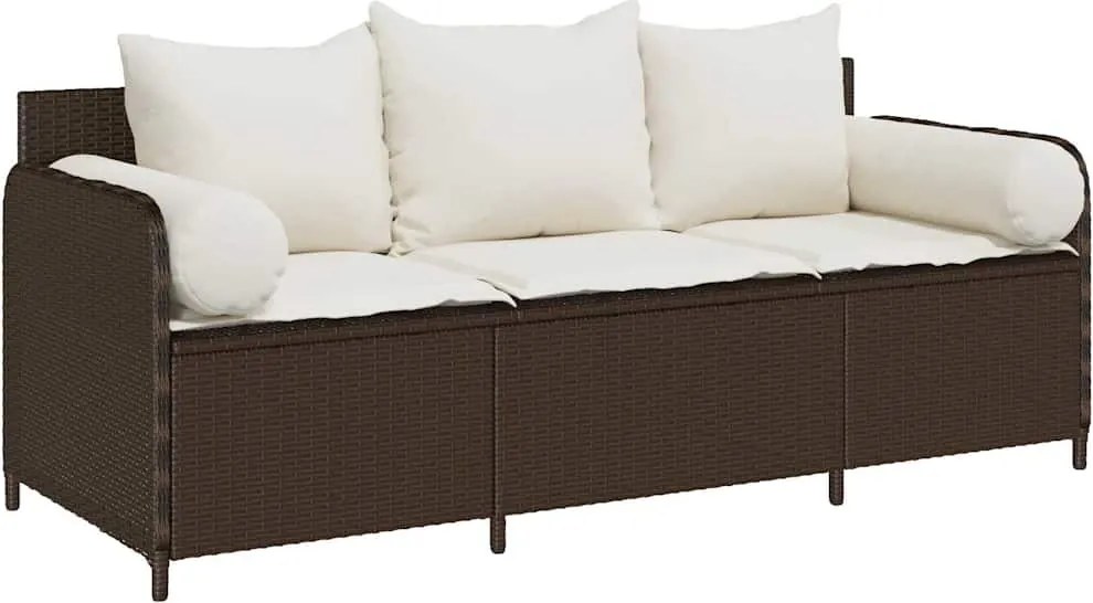vidaXL 3 személyes barna polyrattan kerti kanapé párnával