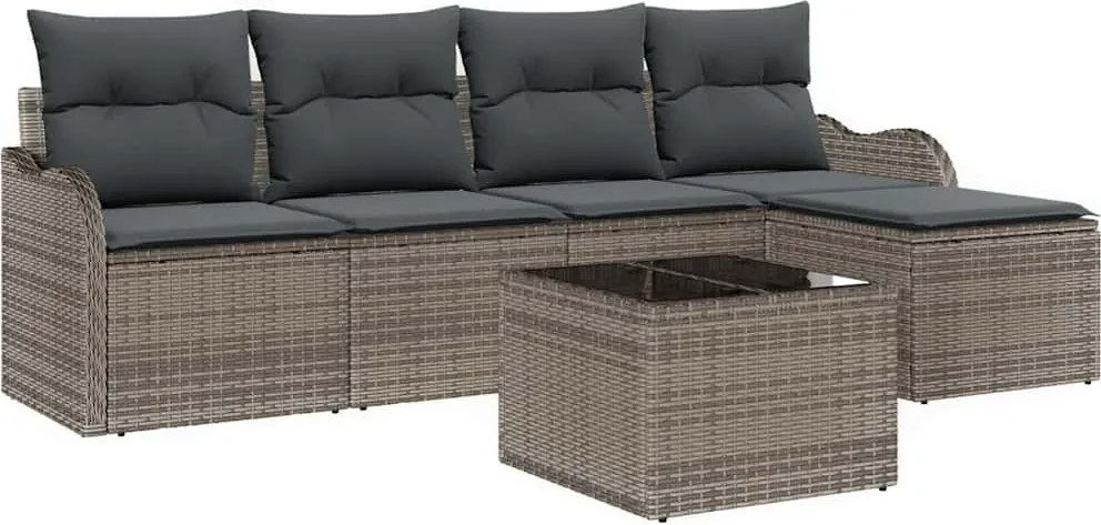 vidaXL Kerti Kanapé Szett 6 pcs Szürke polirattan