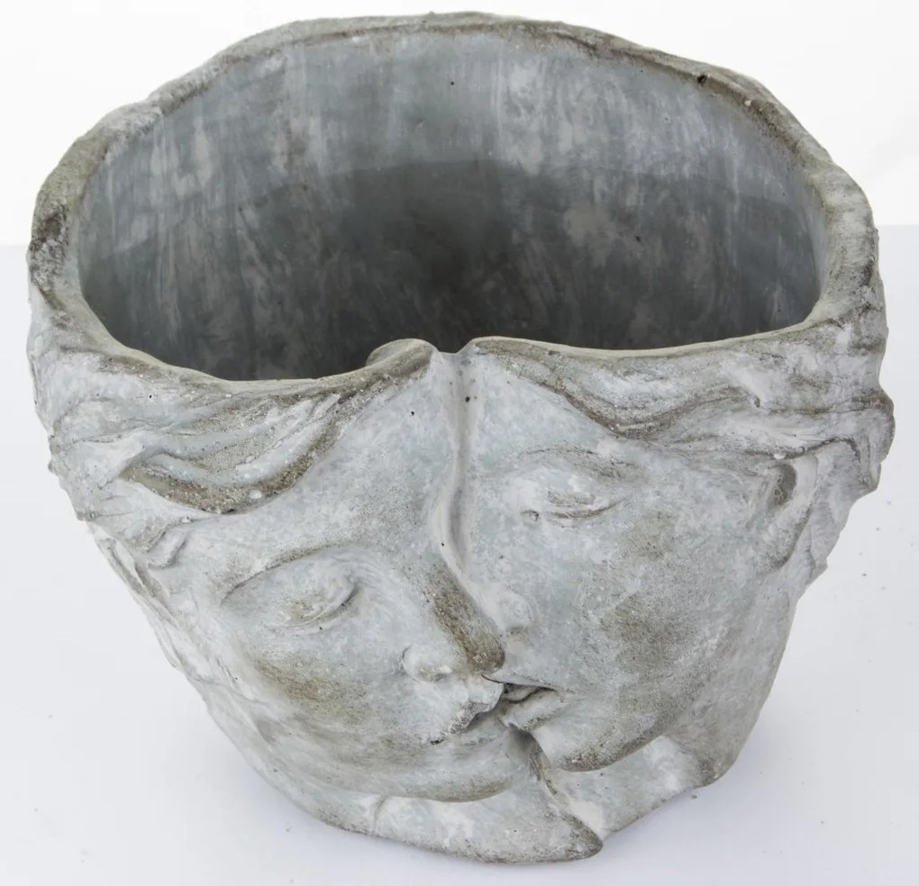 Cyrus design görög pár arcát ábrázoló szürke cement virágtartó kaspó 12x16x14,5cm