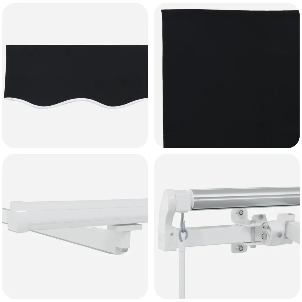 Manuális behúzható napellenző LED-del fekete 300x250 cm