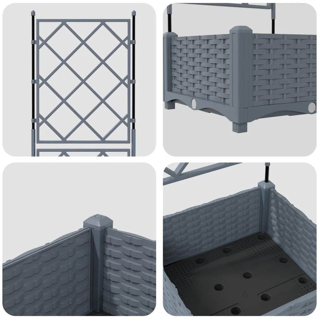 Virágcserép Trellis-szel Világosszürke 40x40x125.5 cm