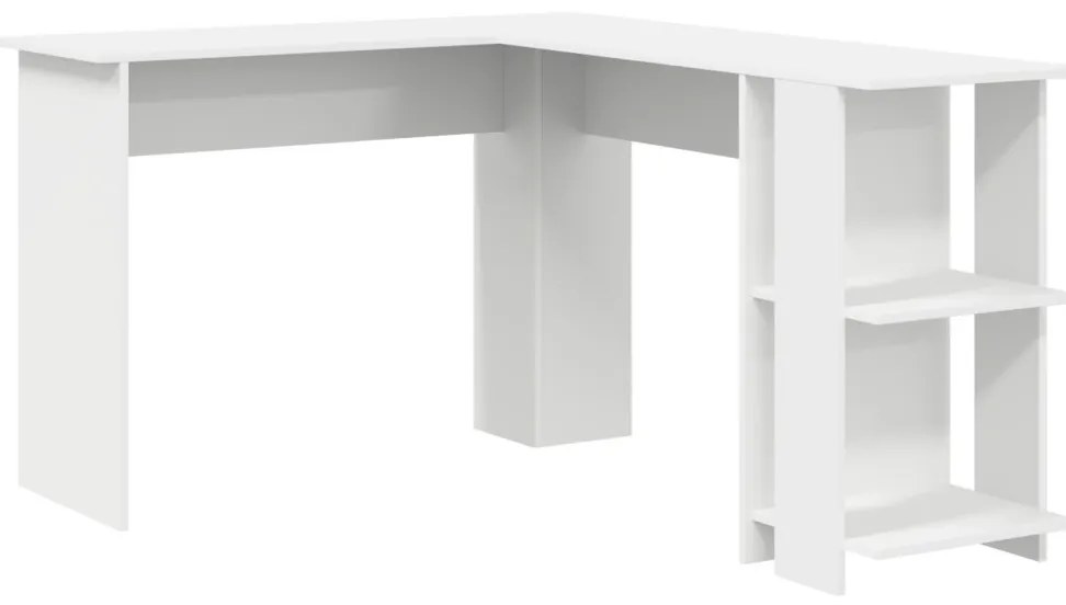 Sarokasztal tárolóval Fehér 140 x 113.5 x 75 cm Faanyag