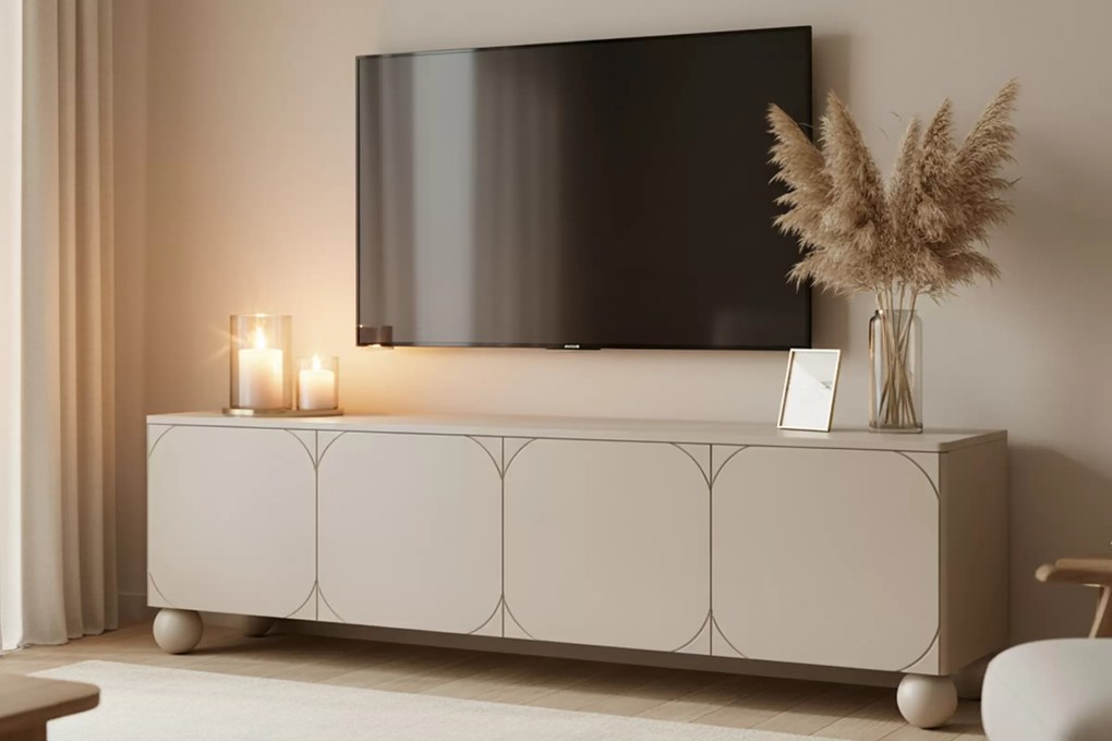 Sonatia II négyajtós TV-szekrény 200 cm gömb lábakon - kasmír