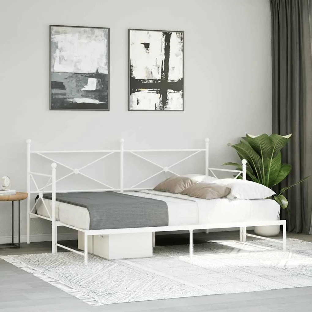 Daybed with Trundle without Mattress White 90x190 cm acél
