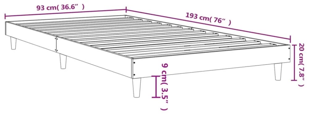 füstös tölgy színű szerelt fa ágykeret matrac nélkül 90x190 cm