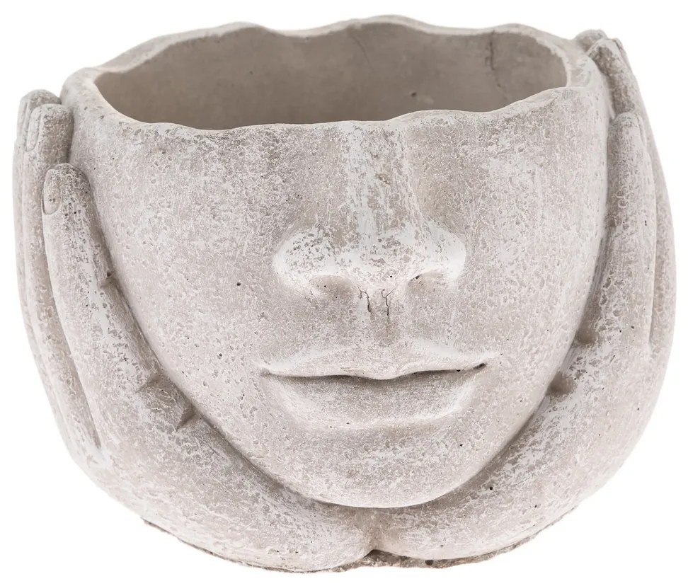 Betonový obal na květináč Hlava v dlaních šedá, 15x 11 cm