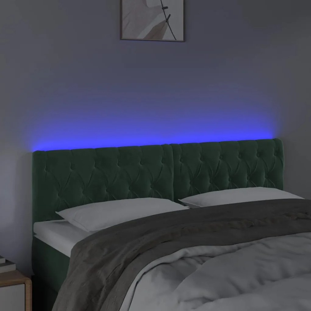 sötétzöld bársony LED-es fejtámla 160 x 7 x 78/88 cm