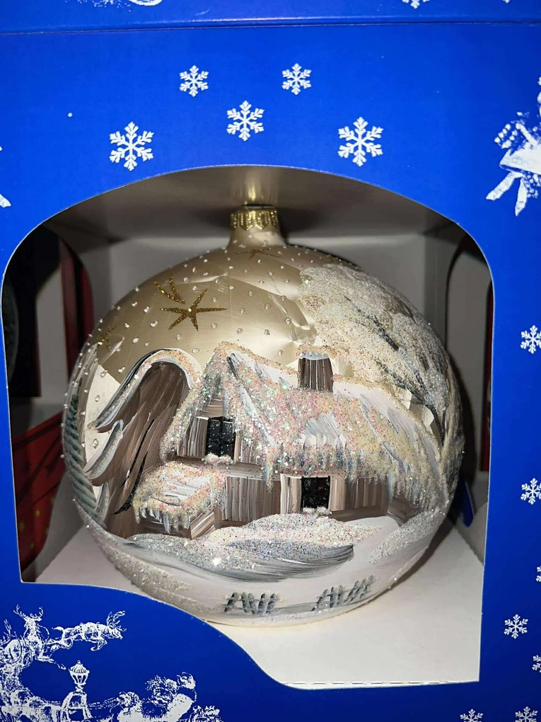 Exkluzív, kézzel készített karácsonyfadísz Téli tájkép