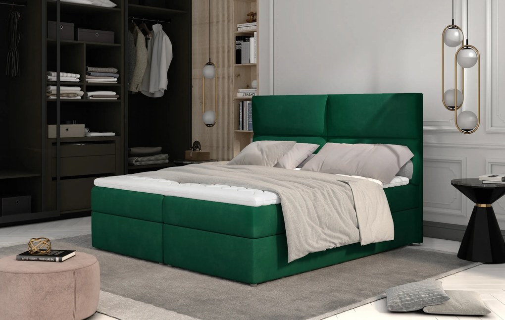 Franciaágy Boxspring 165 cm Alyce (zöld) (matracokkal). 1027451