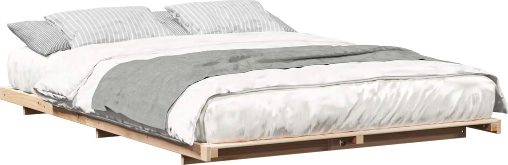 vidaXL Földi ágykeret Barna 150 x 200 cm Tömör fenyőfa