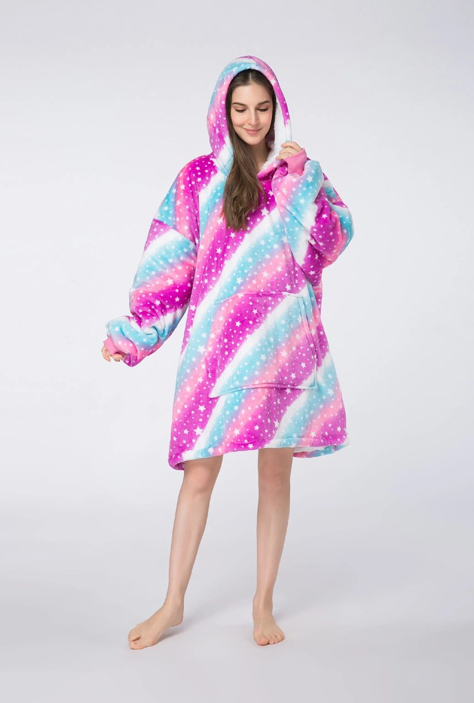 báránybunda hatású kapucnis, ujjas pléd AURORA színes