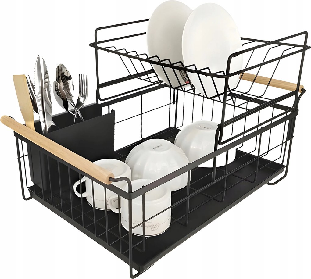 Edényszárító Evőeszközök Bögrék Kétszintes Csepegtető Tálcával Álló Nagy