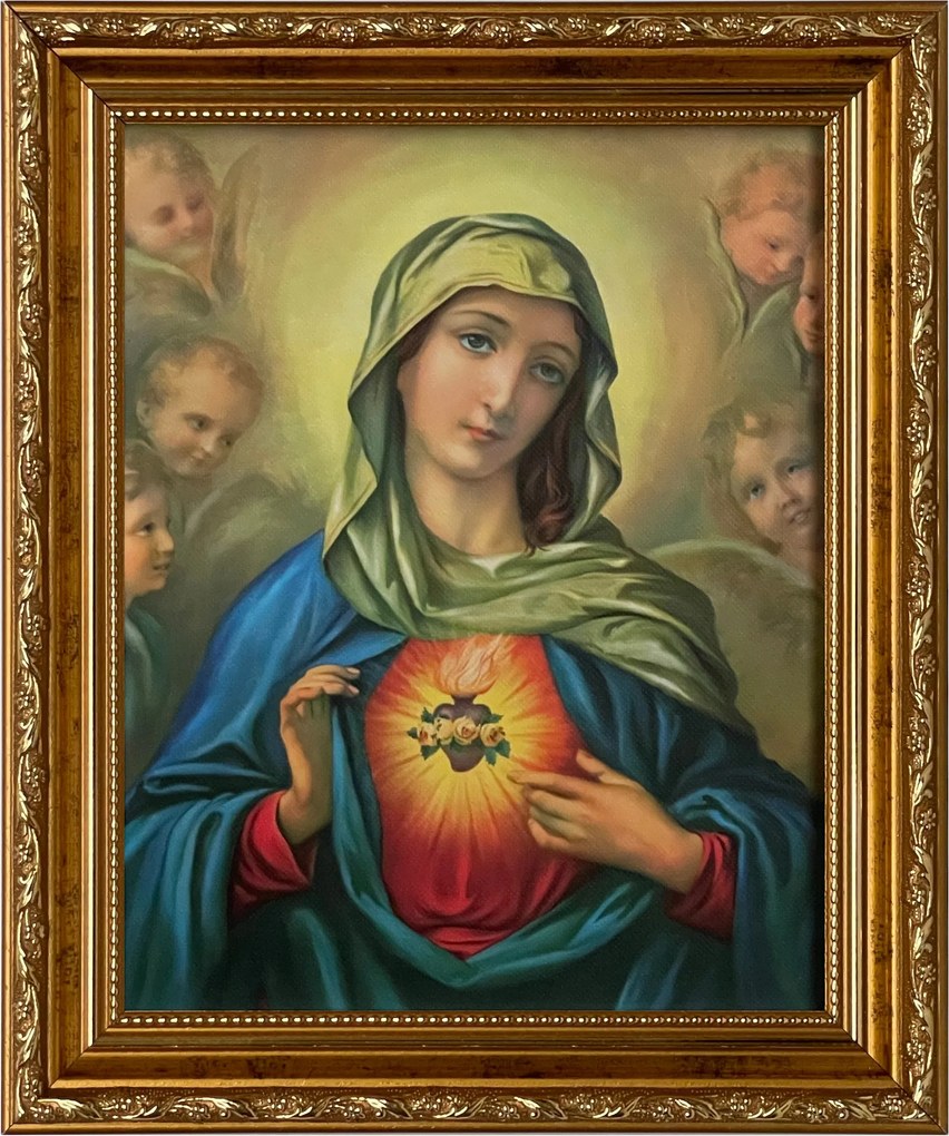 Vászonkép 31x26 Mária Szíve Arany Díszített Keret