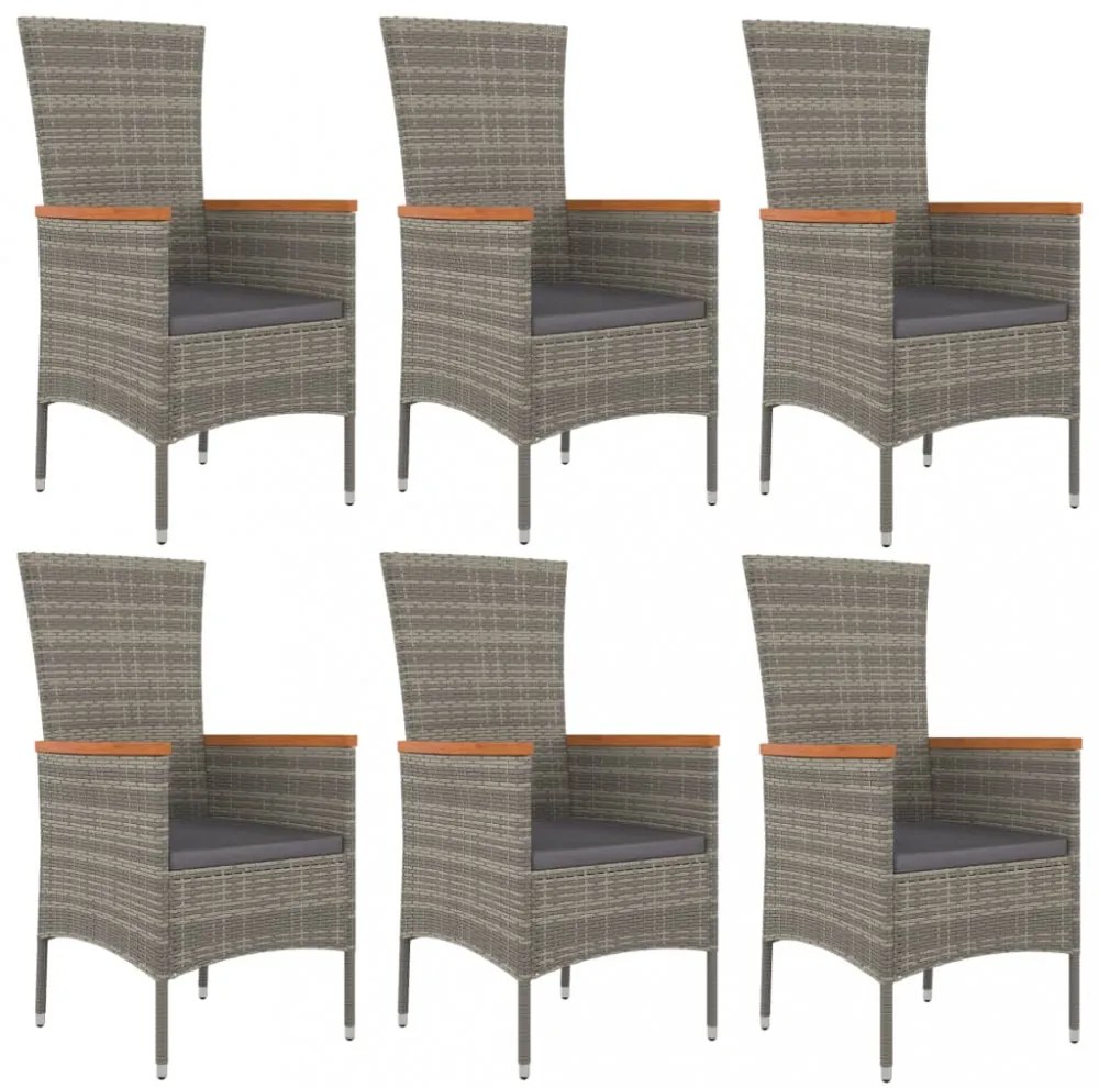 vidaXL 7 részes szürke polyrattan kerti étkezőgarnitúra párnával