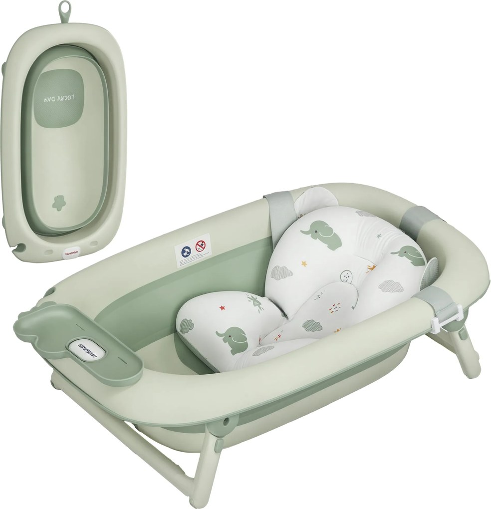 AIYAPLAY Összecsukható Baba Fürdőkádfedéllel, Összecsukható Baba Fürdőkád Állvánnyal, Csúszásmentes Baba Fürdőkád, Fürdőmedence, Zuhanytálca 0-3 Éves