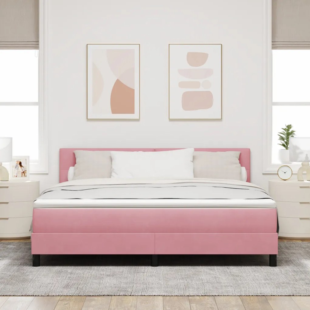 Boxspring Ágy Mattal Rózsaszín Szuper King Bársony
