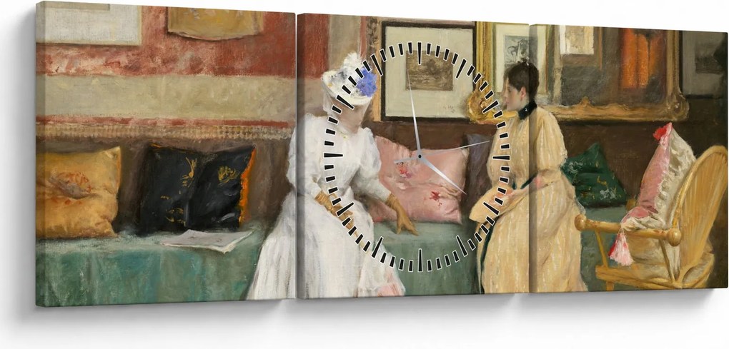Kép - William Merritt Chase, A Friendly Call, reprodukciók (órával) (90x30 cm)