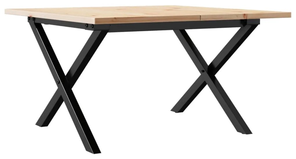 tömör fenyőfa és öntöttvas dohányzóasztal X-vázzal 60x60x40 cm