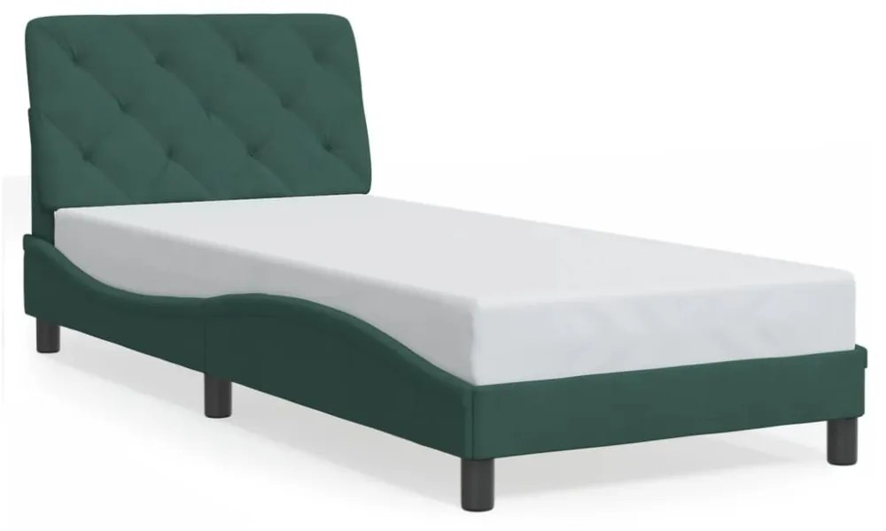 sötétzöld bársony ágykeret LED-világítással 90 x 200 cm