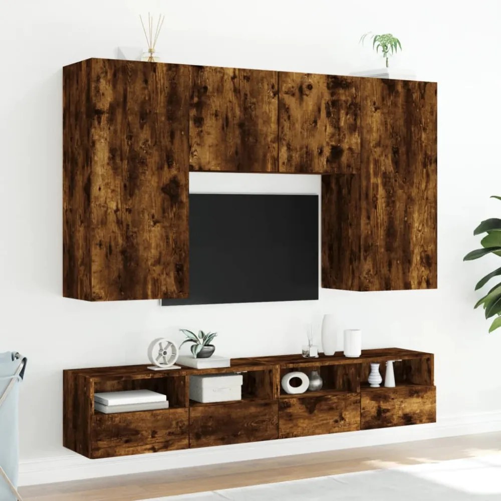 füstös tölgy színű szerelt fa fali TV-szekrény 80 x 30 x 30 cm
