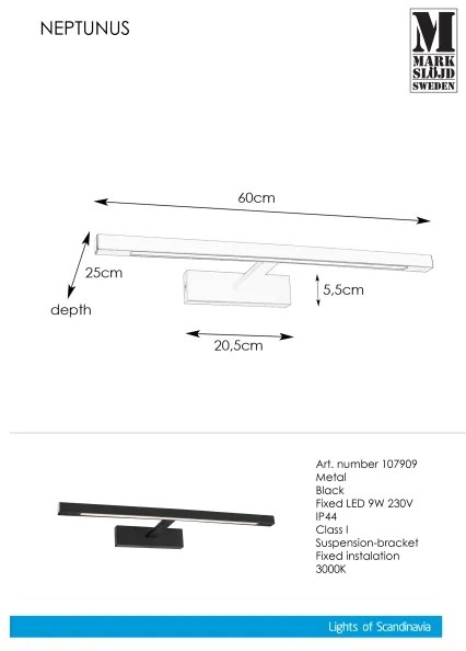 Markslöjd 107909 - LED Fürdőszobai tükörmegvilágító NEPTUNUS LED/9W/230V IP44