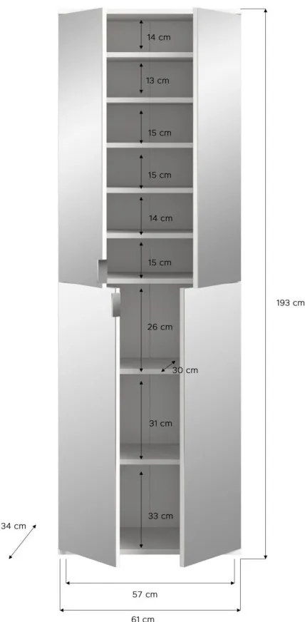 Project X 2 tükörajtós előszobai gardrób szekrény matt fehér
