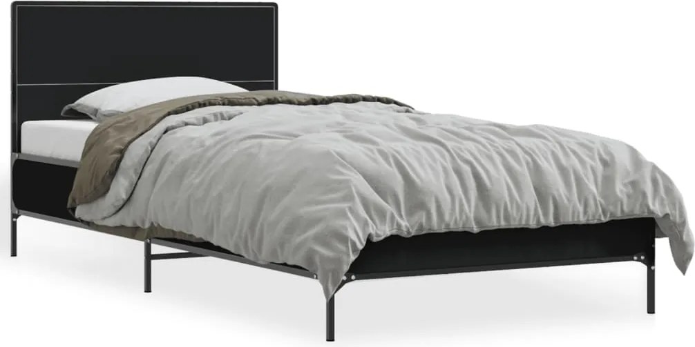 vidaXL fekete szerelt fa és fém ágykeret 90 x 200 cm