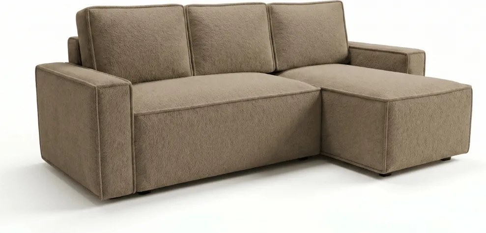 SMART BOUCLE L alakú kihúzható, megfordítható sarokkanapé 232x143 cm, sötétbézs
